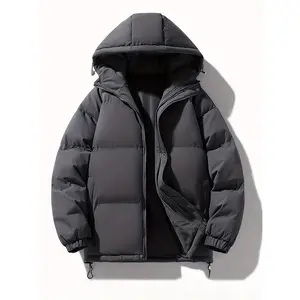 Padded Coat Men's Winter New American Style Thickened Padded Coat Solid Color Couple Hooded Bread Coat Padded Jacket