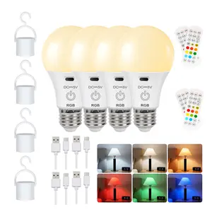 Rechargeable RGB Light Bulbs, Battery Operated Light Bulbs with Remote, Keep Lighting During Power Outage, 2000mAh  Emergency Wireless Battery Light Bulb with , Dimmable, Timer for Home