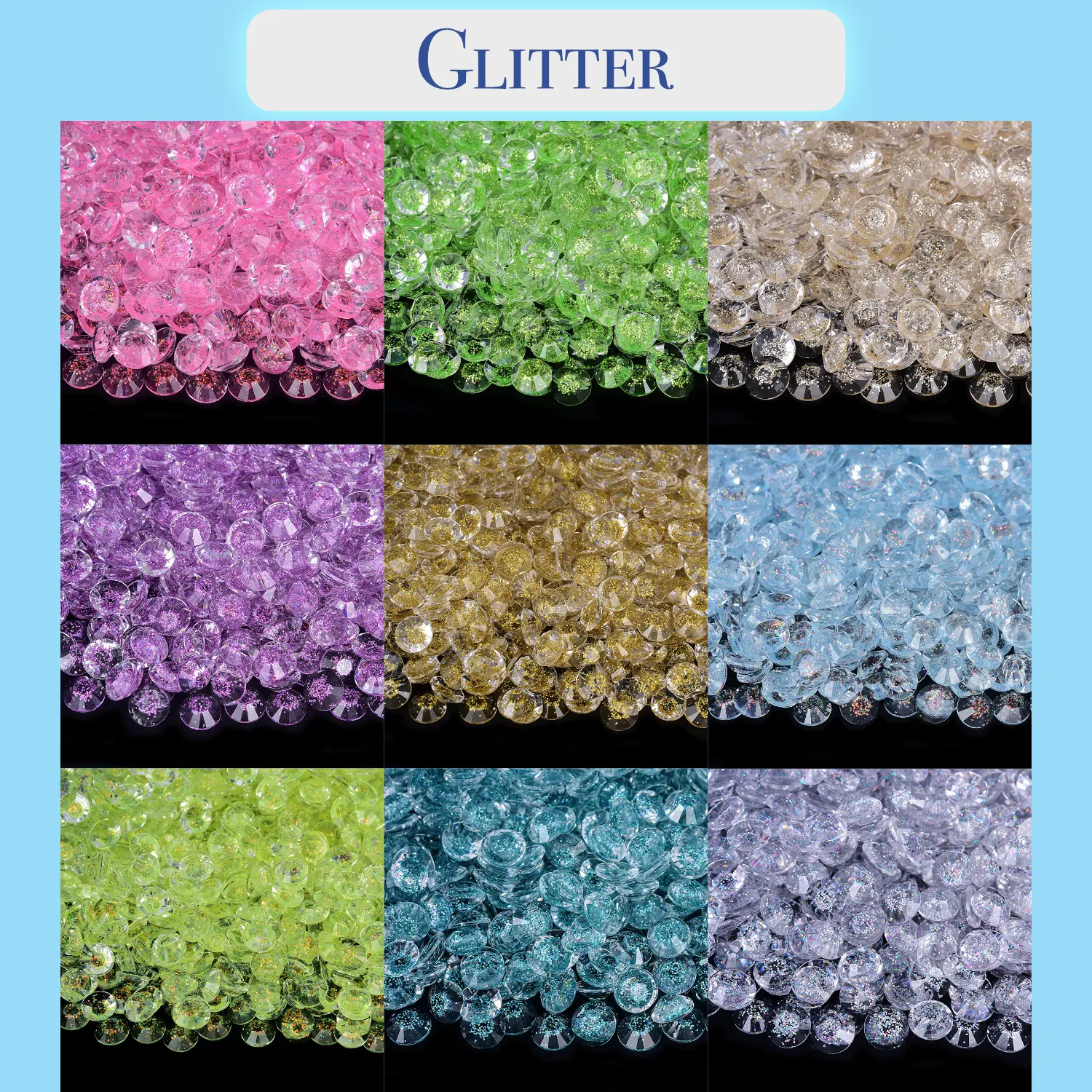 Glitter Rhinestone Scoops for DIY – Mix of 3mm, 4mm & 5mm