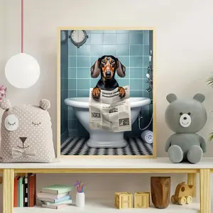 Dachshund in Bathtub Newspaper Art Print - 12x16 inches, Framed or Unframed, Decorative Wall Art for Home, Office, or Hotel
