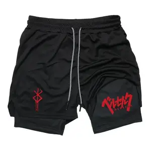 Men's 2-in-1 Berserk Anime Graphic Sweat Shorts for Men Drawstring Athletic Shorts Japanese Streetwear Summer Outfits Men Shorts Gifts for Him Gym Workout Casual Streetwear Compression Liner Quick Dry Performance Apparel