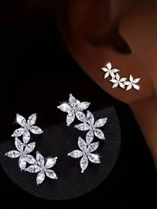 Elegant Silver Color Flower Earrings, Unique Design Jewelry for All Seasons, Perfect for Weddings Parties Holidays