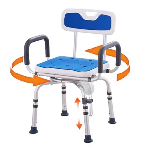 Aluminum Alloy Frame Swivel Shower Chair - 360-Degree Swivel Seat, Height-Adjustable Function, Wide Armrests, Backrest, Non-Slip Bathtub/Shower Seat for Elderly, 400lb Capacity