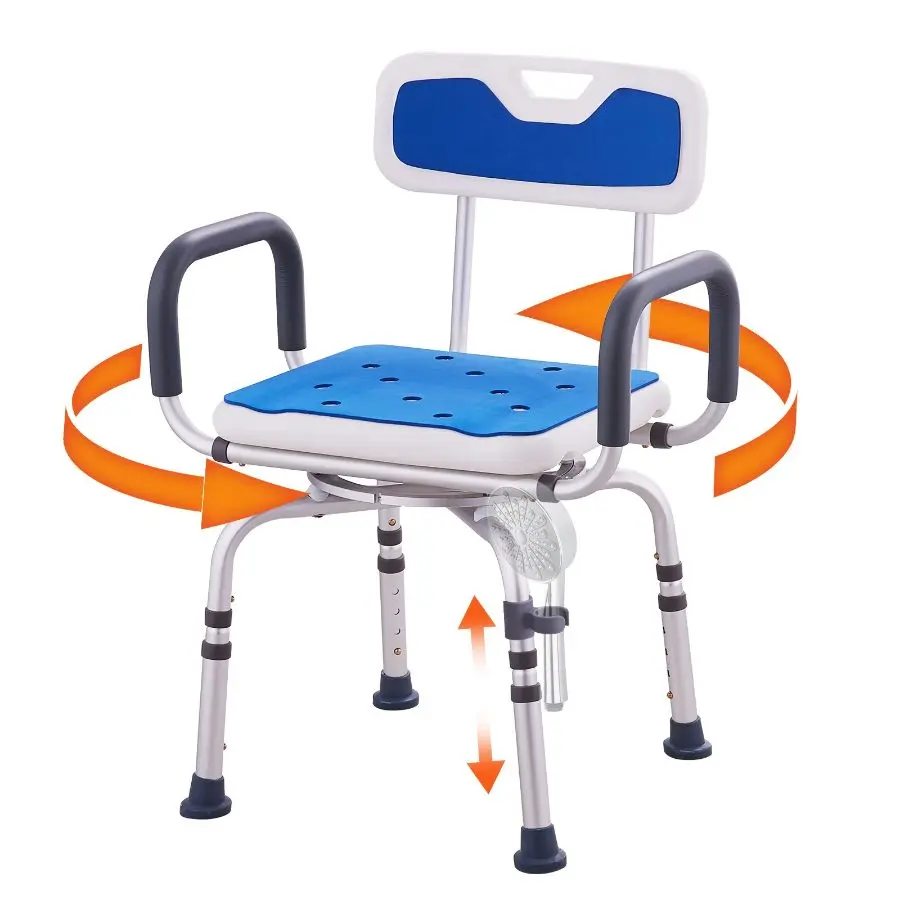 【DealsForYouDays】 Aluminum Alloy Frame Swivel Shower Chair - 360-Degree Swivel Seat, Height-Adjust Function, Wide Armrests, Backrest, Non-Slip Bathtub/Shower Seat for Elderly, 400lb Capacitydealsforyoudays