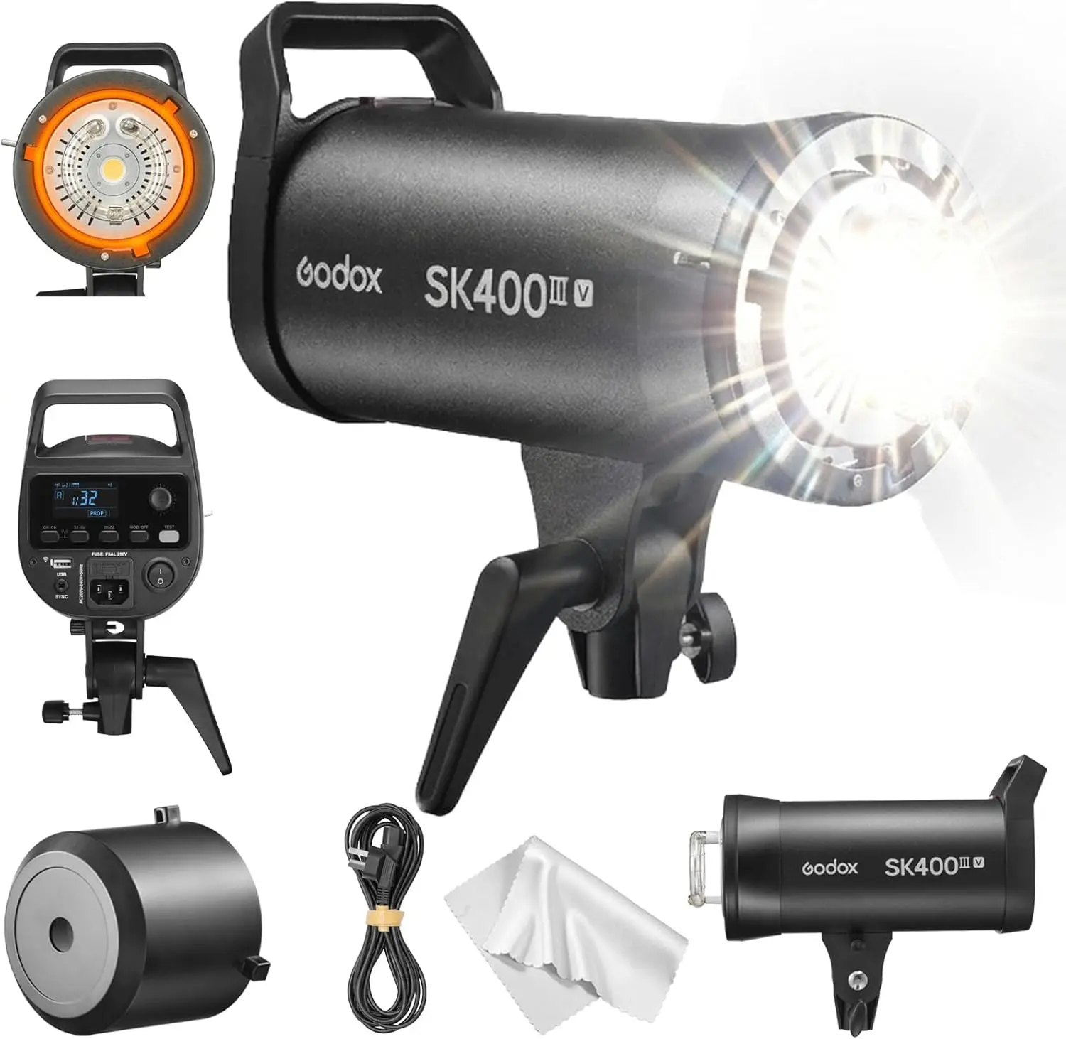 Godox SK400III V 400Ws Studio Strobe Flash, SK400IIV Upgraded, GN65 5700K, 10W LED Modeling Lamp, Built in 2.4G X System, Bowens Mount