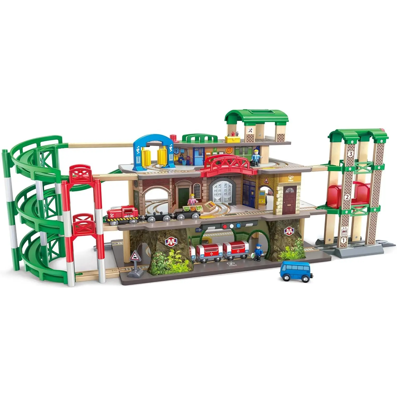 Hape Wooden 4-Level Multi-Tier Train Set, Classic Building Toy with Glow-Safe Shuttle, Astronaut Figures & Exploration Vehicles for 3+ Years Kids’ Development, Open Ended Play & Craft Ideas, Fold‑And‑Play Ship