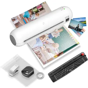 Laminator Machine 9-Inch Portable Thermal Laminater with Hot & Cold Modes, A4 Small Laminating Machine with ABS Jam-Release, 3-Min Warm-Up, 6-in-1 Photo Laminator Kit for Home Office and Class, White
