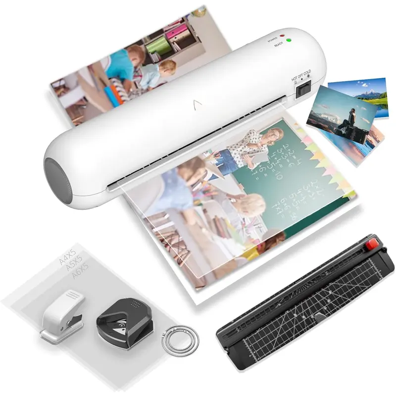Laminator Machine 9-Inch Portable Thermal Laminater with Hot & Cold Modes, A4 Small Laminating Machine with ABS Jam-Release, 3-Min Warm-Up, 6-in-1 Photo Laminator Kit for Home Office and Class, White