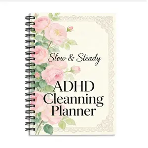 1pc ADHD Cleaning Planner Notebook, Spiral Notebook Journal, Slow and Steady Style, for Housewives, with Pink Rose Lace Pattern, Plan Slow Cleaning, Cleaning Progress Notebook, Rhythmic Task Management, Brand New Checklist Pages