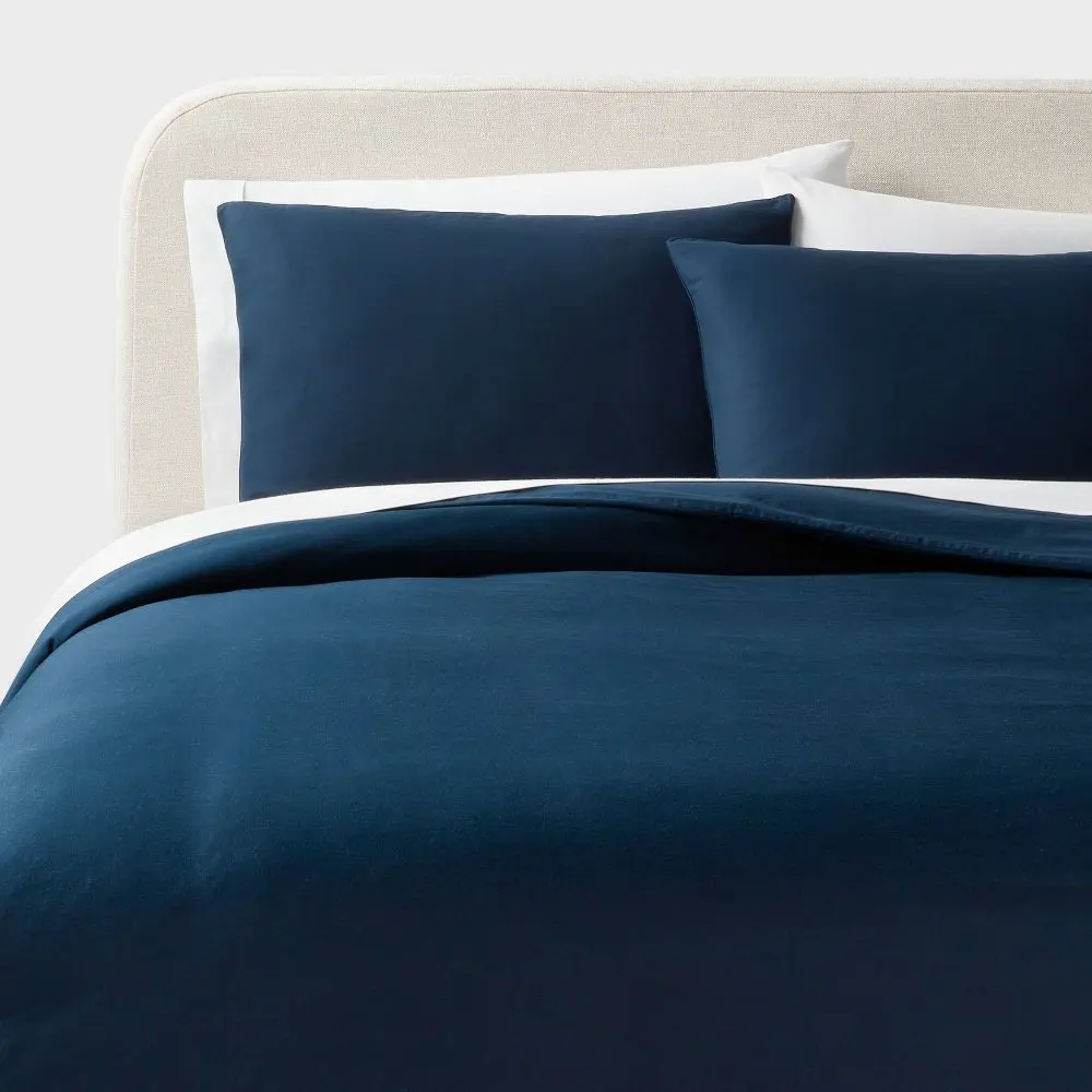 Threshold Washed Cotton Sateen Duvet Cover and Sham Set, Soft Bedding Set for Comfy Bed Setup