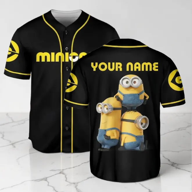 Personalize Minions Family Black, Personalized Baseball Jersey Family, Funny Movie Cartoon Gift For Fans, Custom Name Shirt #Baseballjersey