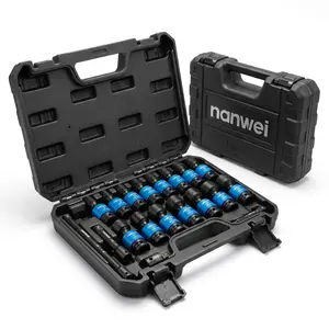 19PCS 3/8" Drive Universal Joint Impact Socket Set 8-22mm, Metric Swivel Hex Sockets with 4 Extension Bars & Adapter, Color Coded CR-MO Steel Tool Kit with Hard Storage Case for Auto Motorcycle Garage Repair hand tool duty heavy automotive use