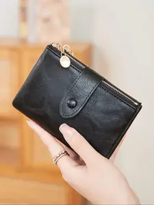 Women's Retro Zipper Short Wallet, Multi Card Slot Bifold Wallet, Fashionable Card Holder, Credit Card Organizer, Casual Versatile, RFID Blocking Wallet for Women & Girls, Cardholder