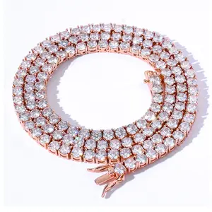 Men's High-Quality Copper-Plated Hip-Hop Necklaces - 3mm/4mm/5mm Single-Row Zircon Stone Fashion Costume Jewelry, Rose Gold Gift Accessory