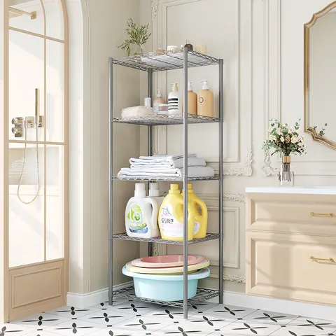 SUOERNUO Heavy-Duty 5-Layer Metal Wire Shelf Organizer - Stable Edge Frame, Layer Storage, 22.44x13.78x62.01 In Heavy Duty Standing Shelf Units, 13.78 In Deep Vertical Storage for Garage, Kitchen Utensils