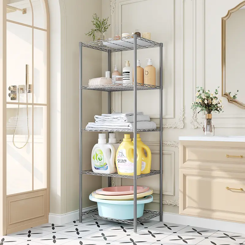 SUOERNUO Heavy-Duty 5-Layer Metal Wire Shelf Organizer - Stable Edge Frame, Layer Storage, 22.44x13.78x62.01 In Heavy Duty Standing Shelf Units, 13.78 In Deep Vertical Storage for Garage, Kitchen Utensils