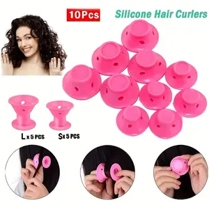 10pcs Soft Rubber Hair Curlers Silicone Heatless Hair Rollers Clips No Hurt Hair Rollers Hairdressing DIY Hair Styling Tools (5PCS size L and 5PCS size S)