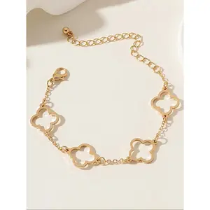 Four-leaf Clover Design Charms Bracelet, Trendy Jewellery Accessories, Fashionable Jewelry for Women & Girls, Trendy All-match & Exquisite Jewelry for Birthday Gift