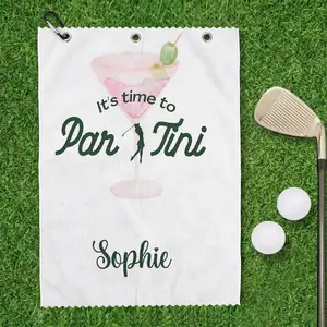 Personalized "Par Tini" Martini Microfiber Golf Towel for Women | Custom Name Golf Gift with Grommet & Carabiner