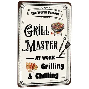 Vintage Metal Sign Grill Barbecue Tin Sign Wall Art BBQ Decor for BBQ Zone Home Kitchen Yard Farmhouse Party Patio Deck Backyard Wall Decor Plaque 8x12 Inch