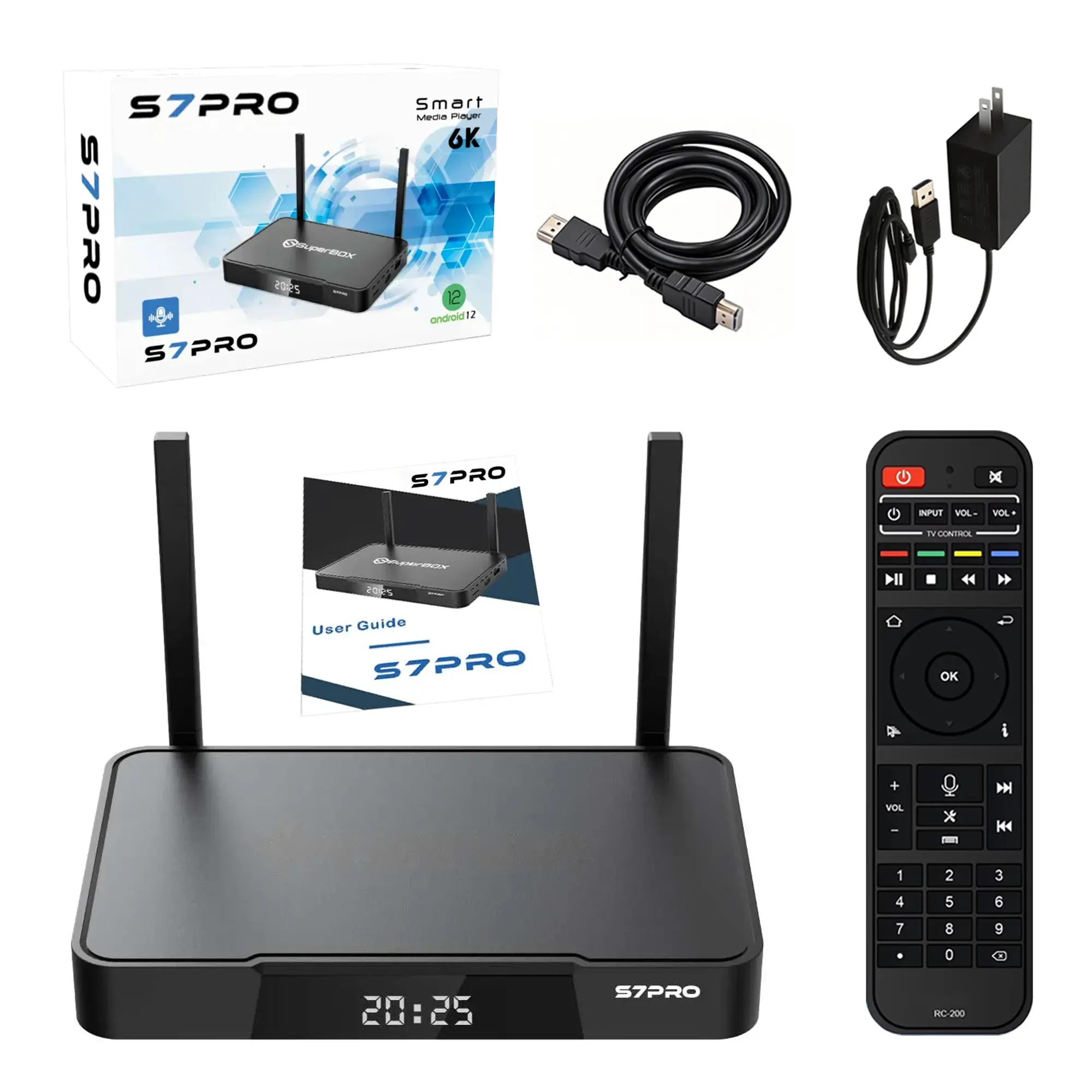S7 Pro 6K HD Android TV Box with Voice Remote, Compact Aluminium Adapter, Bluetooth Audio for Home Entertainment