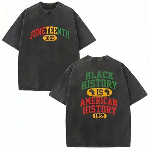 "Juneteenth & Black History" Print Double-Sided Washed Cotton Tee Sweatshirt Menswear