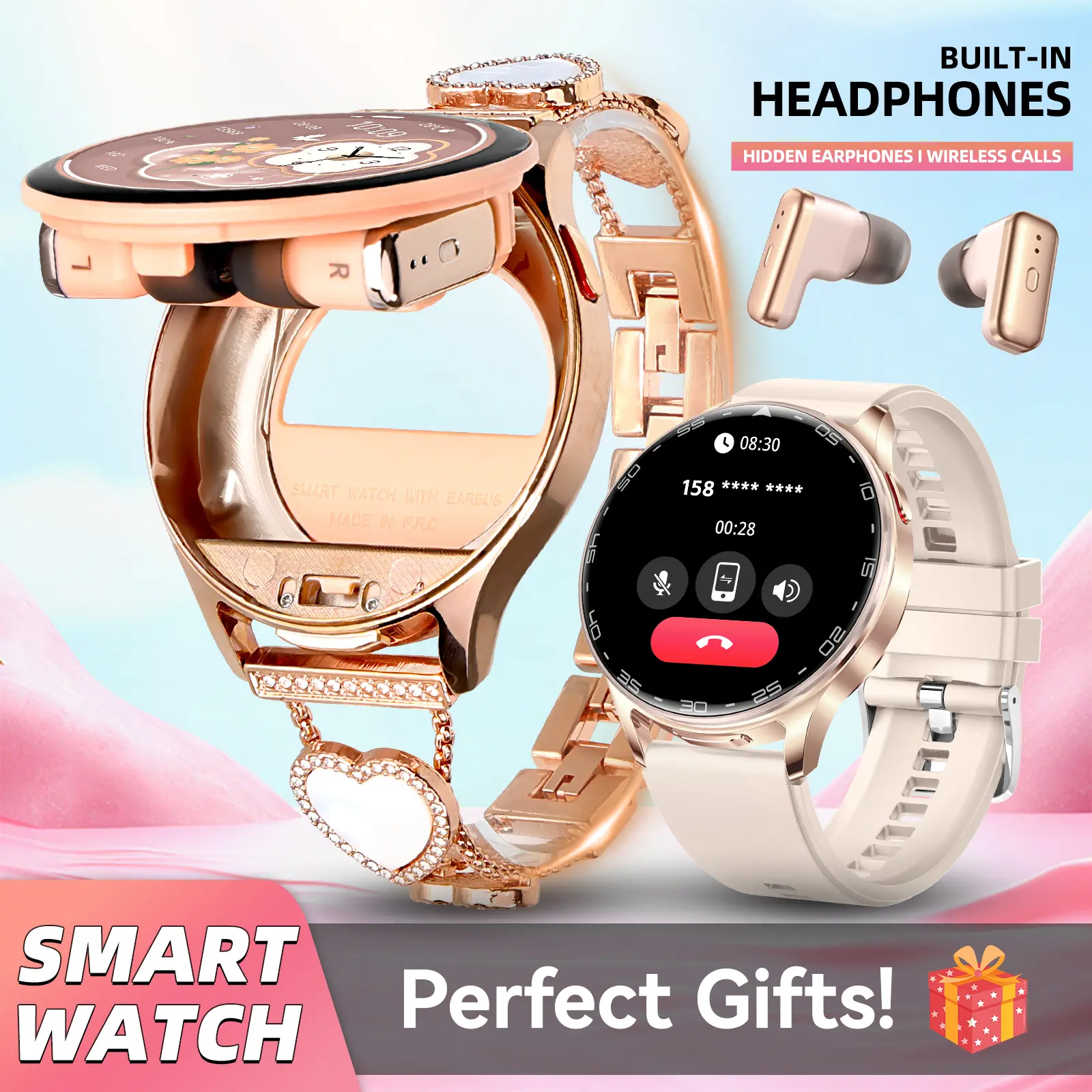 2 in 1 Smart Watches with Earbuds for Women Men(Call Answer/ Reject), 1.39’’ HD Smartwatch Compatible with iPhone Android Phones Outdoor Smart Watch with Multiple Sports Modes Pedometer Weather Check Digital Watch Gifts for Women Men