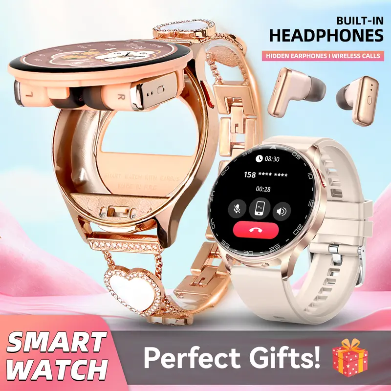 EIGIIS 2-in-1 Multifunctional Smartwatch with Built-in Wireless Earbuds (Earbuds + Watch), 1.39" 360x360 IPS Touchscreen Smart Watch, IP67 Waterproof, Wireless Calling, Music Player, Alarm Clock, Multi Sports Modes, Voice Assistant for iOS/Android