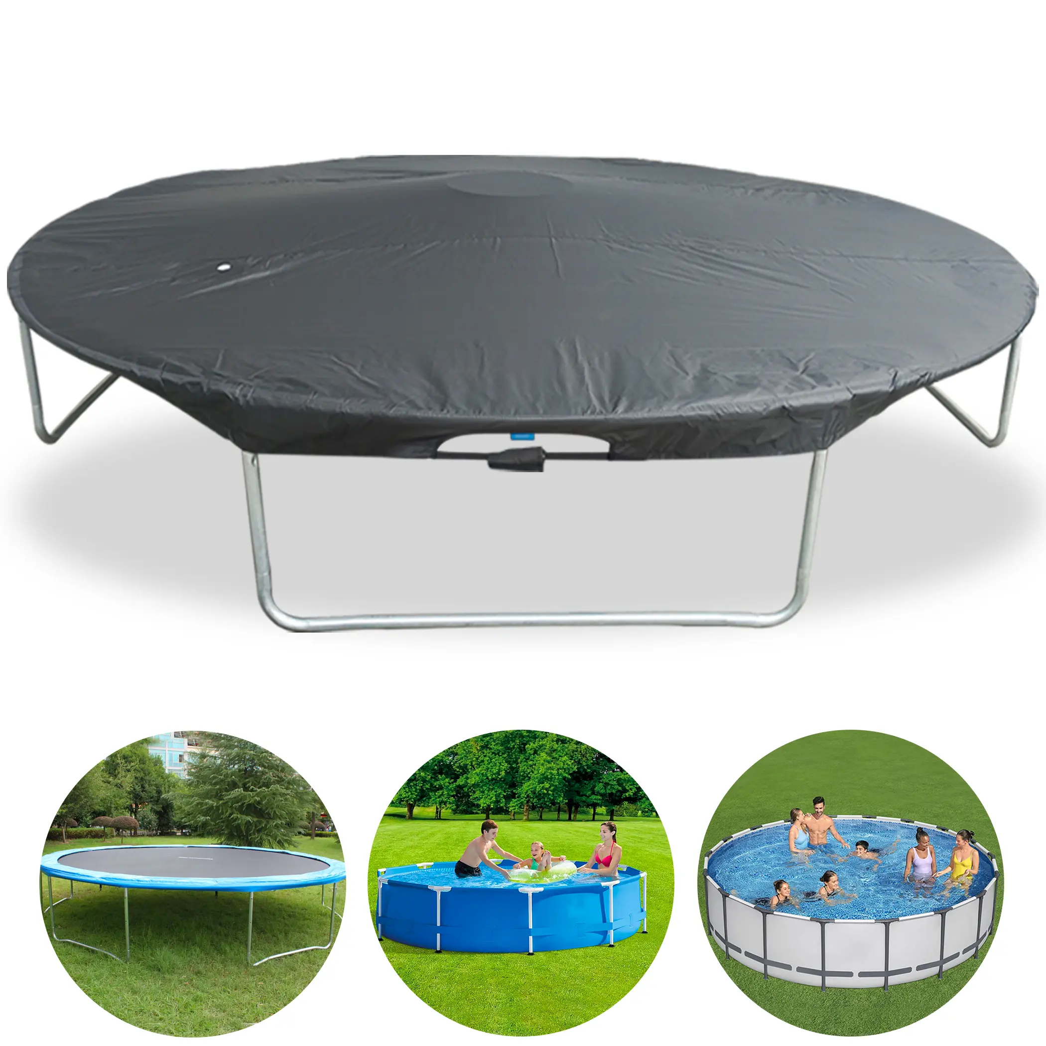 SIHAIAN  Trampoline Cover, Easy to Install Trampoline Protective Cover, Waterproof Trampoline Covers, Anti-UV, Snow, Dust-proof Trampoline Weather Cover Black