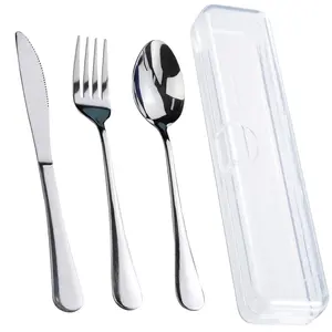 Travel Cutlery Set with Storage Box, Complete Cutlery, Stainless Steel Reusable Portable Cutlery Set, Travel Silverware Set, Non-Bone China Tableware, Stainless Steel Utensils, Spoon