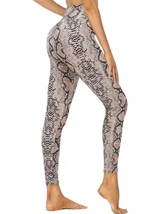 Cropped High-Waisted Leggings – Brown Snake Print Workout Pants