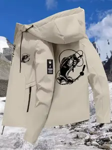 New Couple Windbreaker Fishing Print Jacket, All-Weather Fitted Outdoor Hiking Coat for Men and Women, Spring & Fall Casual Outerwear