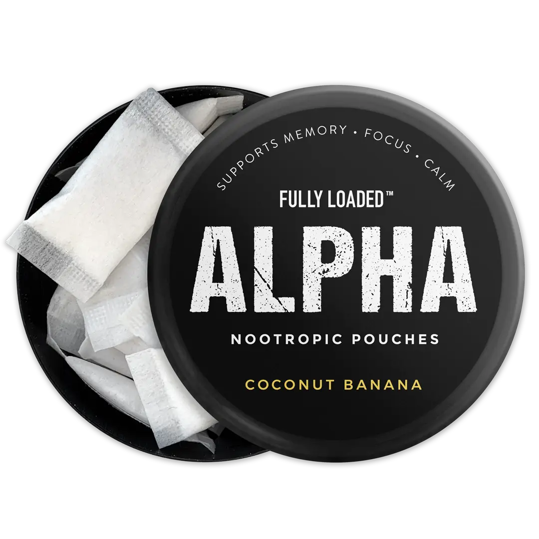 ALPHA Coconut Banana Nootropic Pouches by Fully Loaded - Calm, Focus, Memory - Sugar Free