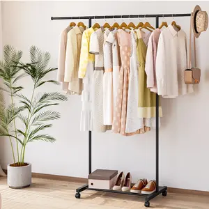 Metal Clothing Garment Rack,31.5 to 55.12 Inches Extensible Rod,  Rolling wheel Portable Drying HangingGarment Rack Suitable for Living Room, Bedroom,Balcony, Laundry