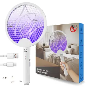 Electric Fly Swatter Racket, Foldable 2 in 1 Bug Zapper with Purple Trap Lamp, 4000V & 1500mAh Powerful Mosquito Trap Killer with Type-C Rechargeable for Indoor Home Office Patio Camp