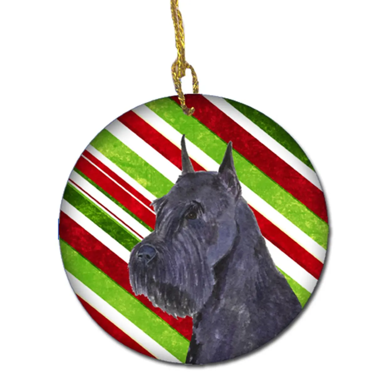 Schnauzer Ceramic Ornament, Paint-Ready Festive Decor, Holiday Candy Cane Themed Christmas Gift for Home