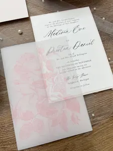Elegant Watercolor Floral Wedding Invitation Suite with Vellum Jacket & Envelope Liner for Romantic Celebrations Blush Pink Florals & Refined Typography