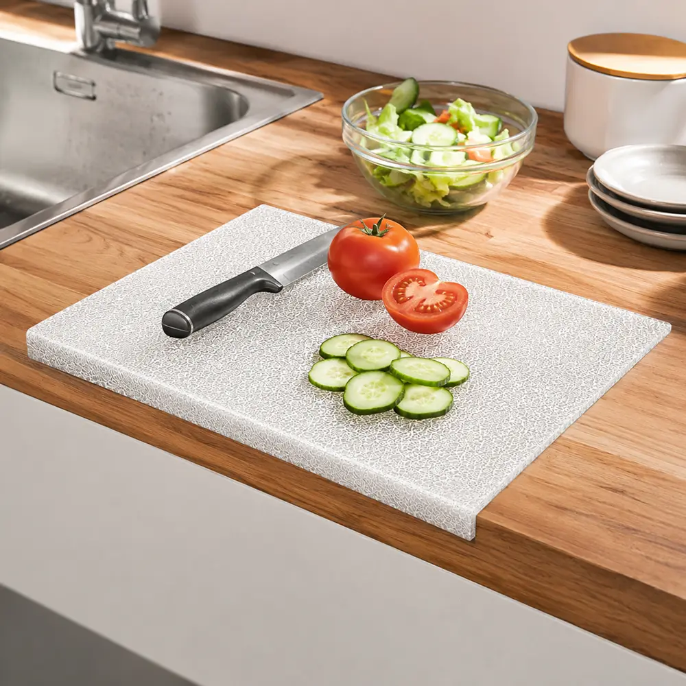 12"x16" Transparent BPA-Free Hammered Textured Non-Slip Acrylic Cutting Board with Counter Lip, Kitchen Food Preparation Tool, Minimalist Home Organizer