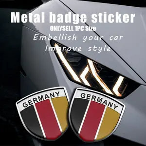 1Pc 3D Metal Shield Shape Car Badge Logo Decal Body Side Door Front Grill Trunk Metal Sticker Decoration Car Accessories Suitable for Universal German Flag Style