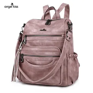Angel Kiss Women's Lightweight PU Leather Convertible Backpack Purse - Vintage Tie Dye, Snap Hook Closure, Multi Compartment Pink Backpack with Shoulder Bag Functionality for Casual Use, Convertable Backpack Purse summerwins
