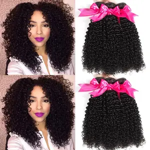 Kinky Curly Bundles Human hair 100% Brazilian Unprocessed Real Human Hair Extensions Natural Black Color 3Bundles Can be full with Head, Quick Weave Bundles Human Hair for Women