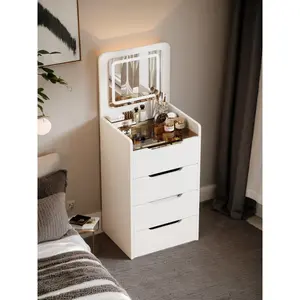 (48CM) 3 in 1 Vanity Desk with Plip Top Mirror, Small Make Up Vanity Set with Visible Glass Desktop, Compact Makeup Vanity with 3 Drawers, Dressing Table for Bedroom (PRIME BIG DEAL DAYS)