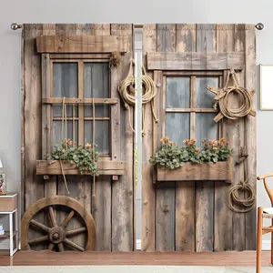 Wooden Pattern Door Curtain, 1 Set Farmhouse Style Door Curtain, Home Decor for Living Room Bedroom