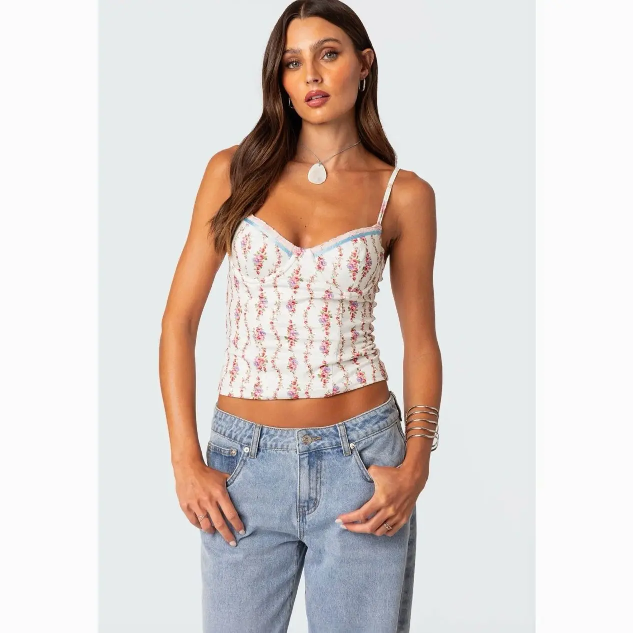 Edikted Indira Printed Cupped Lace Up Corset