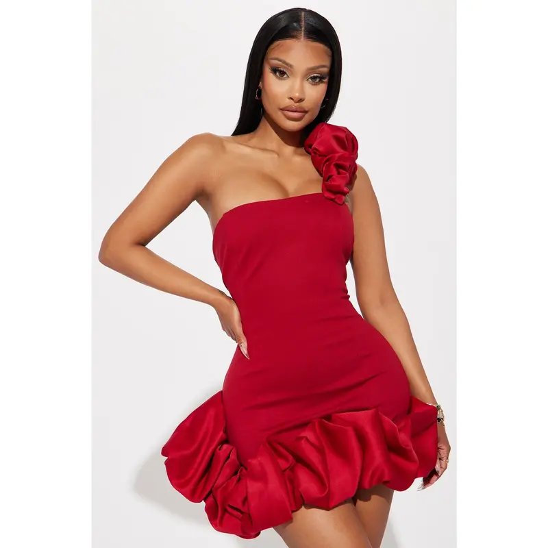 knee length dresses for ladies Basel Embellished Strapless Cowl-Neck Mini Dress in True Red