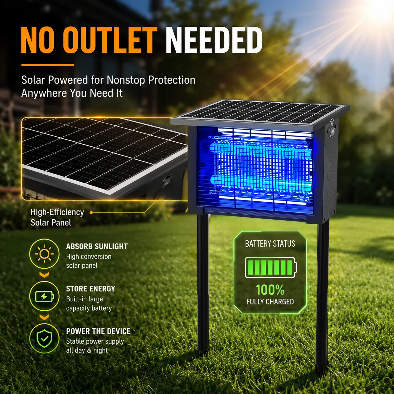 Electronic Mosquito Zapper - 4500V Electric Shock Solar UV Insect Killer, Cordless Portable Bug Control Solution, Moth Trap for Home, Patio, Bug Control Solutions, Solar Uv Insect Electronic Mosquito Killers
