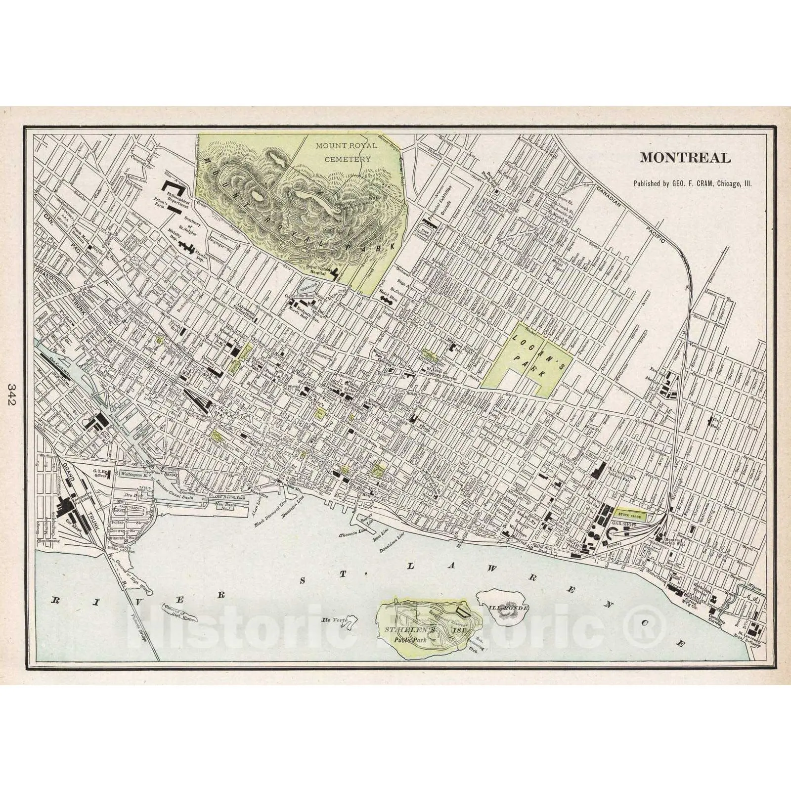 Montreal, Quebec - Railroad Map, 1901 - Cram's Atlas Historical Print
