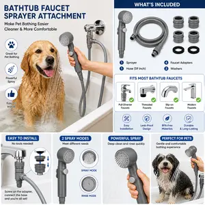 Bathtub Faucet Sprayer Attachment for Tub Dog Washing Hose Attachment for Bathtub with Faucet Adapters Sink Sprayer Dog Bath Hose Attachment for Tub Faucet Dog Hose Attachment for Bathtub