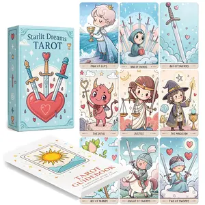 Starlit Dreams Tarot Cards Set, Durable Tarot Cards, 78 Pieces, 13x8 Cm, Includes Beginner Oracle Cards & Paper Instructions, Fantasy Artwork Card Game, Tarot Card Decks