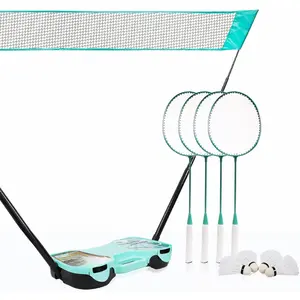 Badminton Set, with Net, 4 Racket, 4 Birdies, Portable Storage Box, for Backyards, Outdoor Games, Yard Games